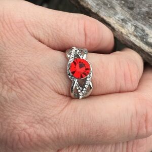 Red Topaz & Zirconia Silver Ring! NEW!